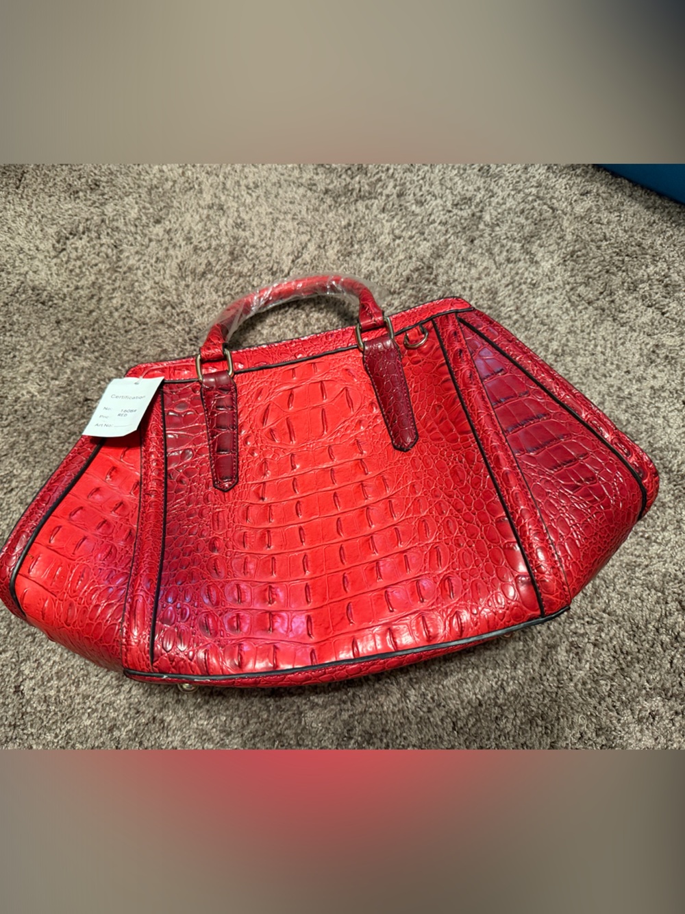 Red Croc-Embossed Tote Bag